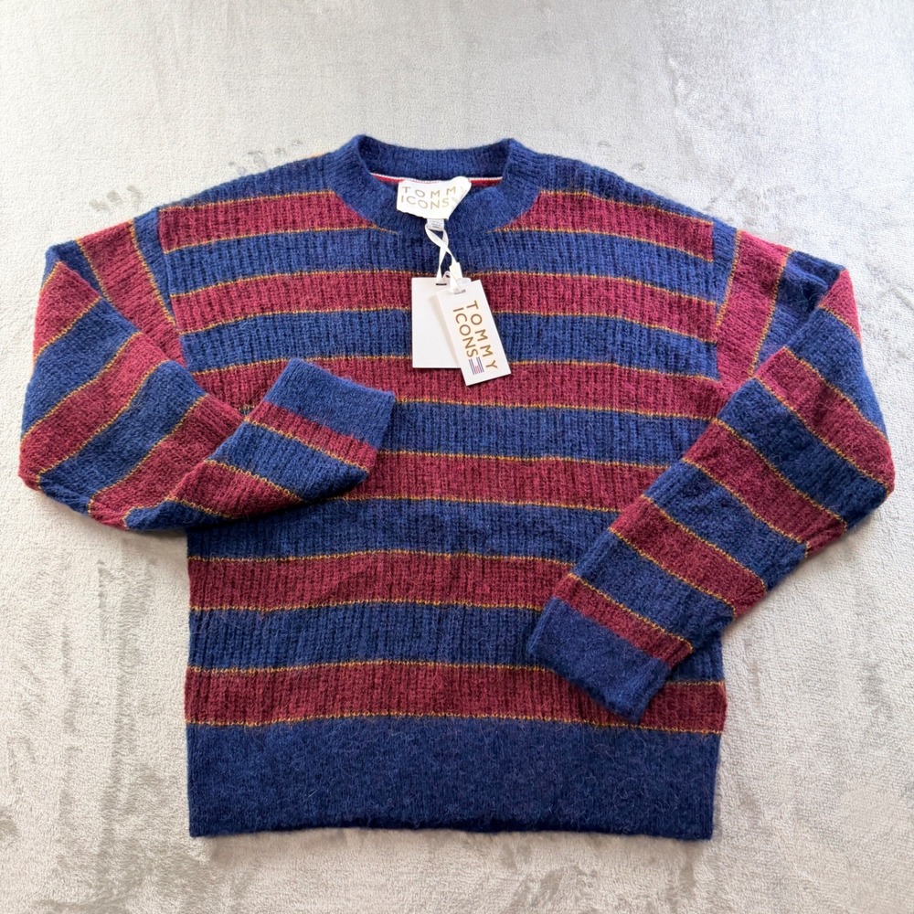 Tommy Hilfiger Icons Alpaca Wool Blend Striped Sweater Blue Burgundy XXS WW28878